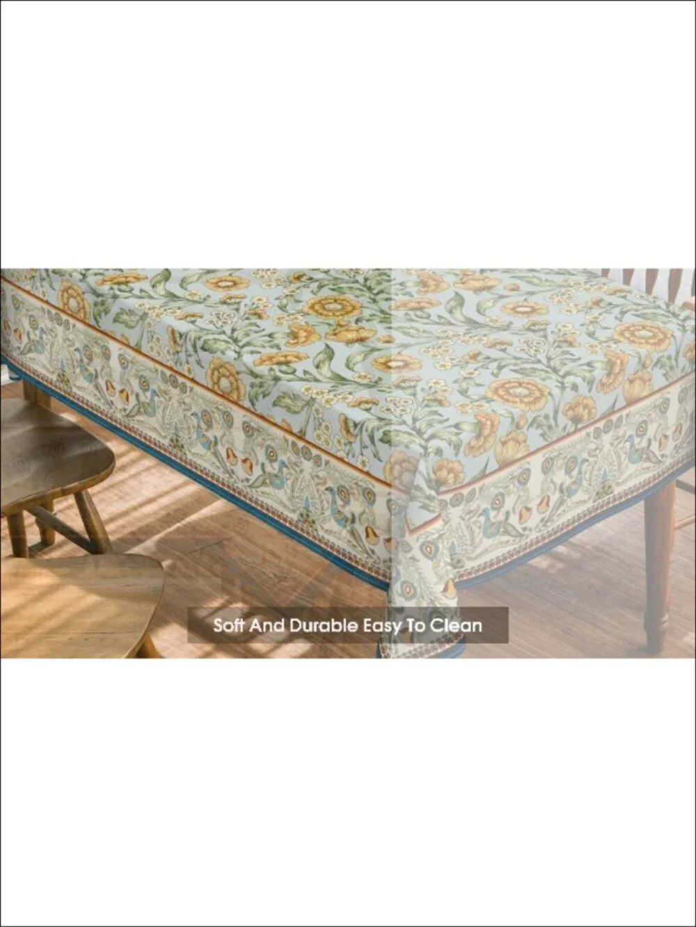 Horaldaily Floral Bordered French Rectangular Tablecloth 60x104 Polyester